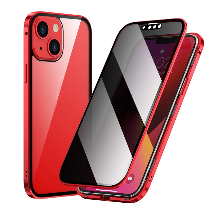 For iPhone 13 Anti-peeping Magnetic Metal Frame Double-sided Tempered Glass Phone Case(Red) by buy2fix