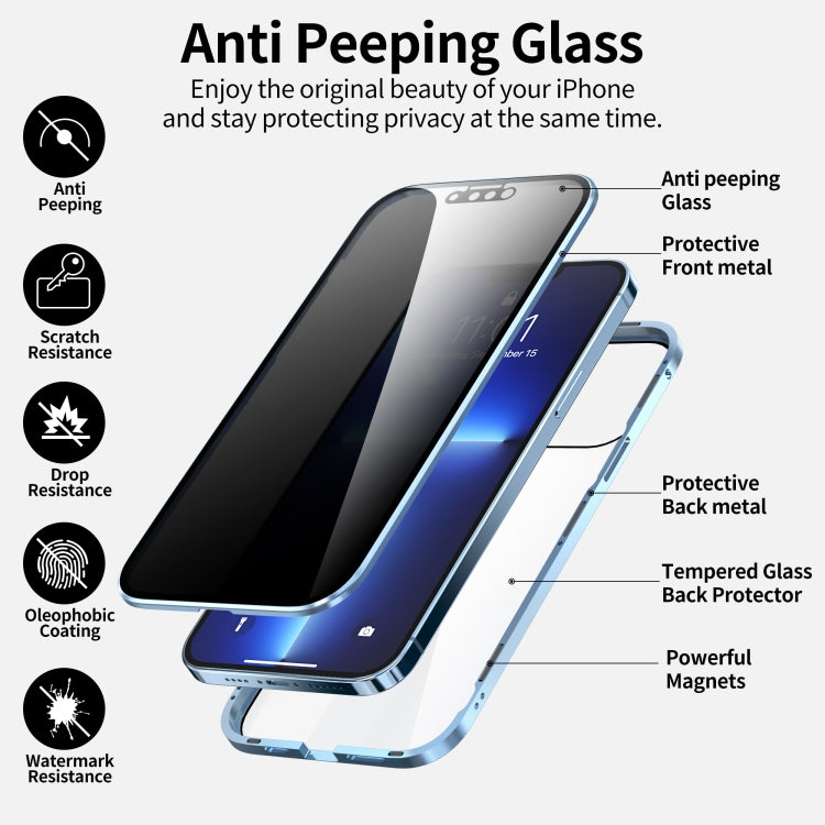 For iPhone 13 Anti-peeping Magnetic Metal Frame Double-sided Tempered Glass Phone Case(Silver) by buy2fix