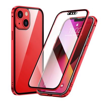 For iPhone 13 HD Magnetic Metal Frame Double-sided Tempered Glass Phone Case(Red) - iPhone 13 Cases by buy2fix | Online Shopping UK | buy2fix