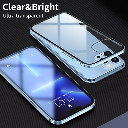 For iPhone 13 HD Magnetic Metal Frame Double-sided Tempered Glass Phone Case(Silver) - iPhone 13 Cases by buy2fix | Online Shopping UK | buy2fix