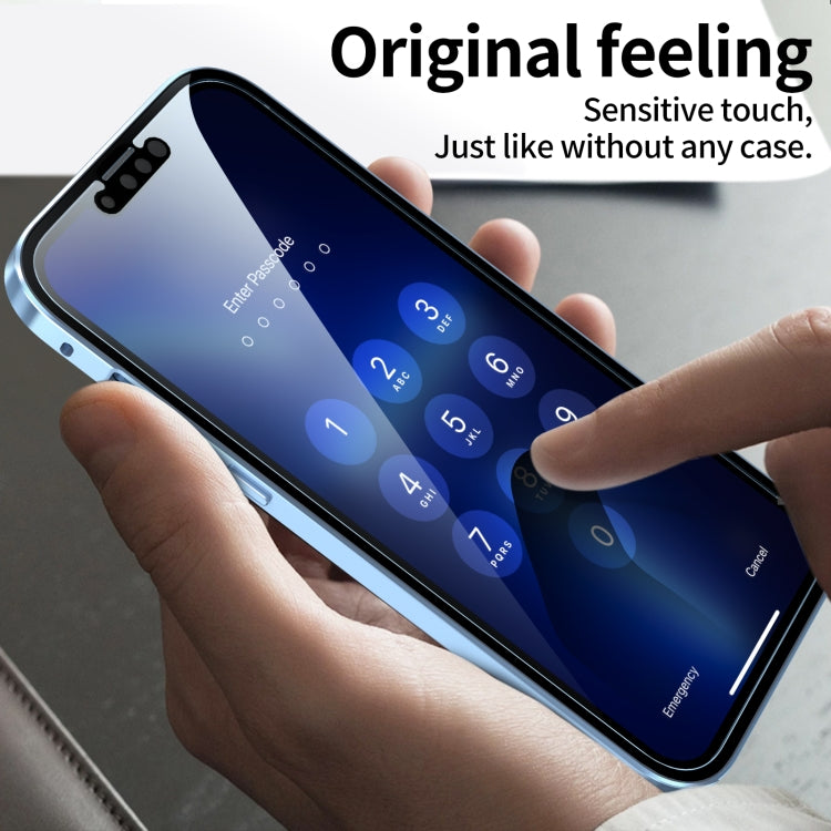 For iPhone 13 HD Magnetic Metal Frame Double-sided Tempered Glass Phone Case(Silver) - iPhone 13 Cases by buy2fix | Online Shopping UK | buy2fix