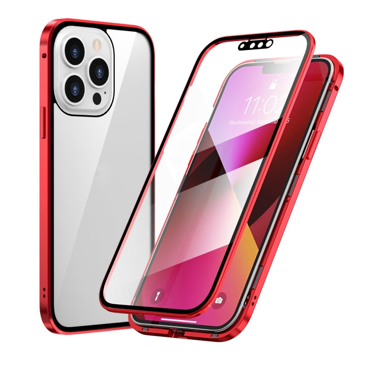 For iPhone 13 Pro HD Magnetic Metal Frame Double-sided Tempered Glass Phone Case (Red) - iPhone 13 Pro Cases by buy2fix | Online Shopping UK | buy2fix