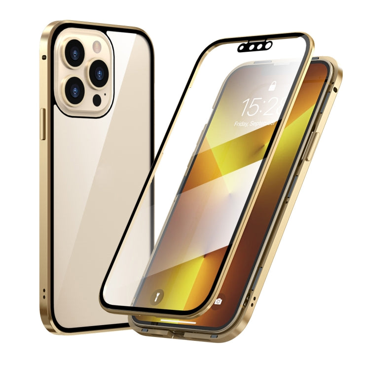 For iPhone 13 Pro Max HD Magnetic Metal Frame Double-sided Tempered Glass Phone Case (Gold) - iPhone 13 Pro Max Cases by buy2fix | Online Shopping UK | buy2fix