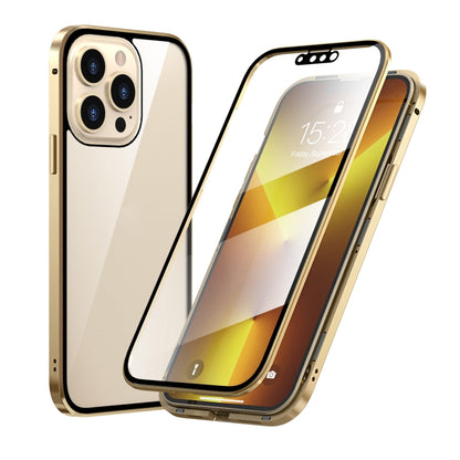 For iPhone 13 Pro Max HD Magnetic Metal Frame Double-sided Tempered Glass Phone Case (Gold) - iPhone 13 Pro Max Cases by buy2fix | Online Shopping UK | buy2fix