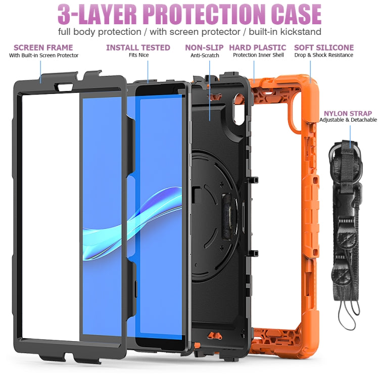 For Lenovo Tab M10 HD TB-X306X Shockproof Colorful Silicone + PC Protective Tablet Case with Holder & Shoulder Strap & Hand Strap(Orange) - Lenovo by buy2fix | Online Shopping UK | buy2fix