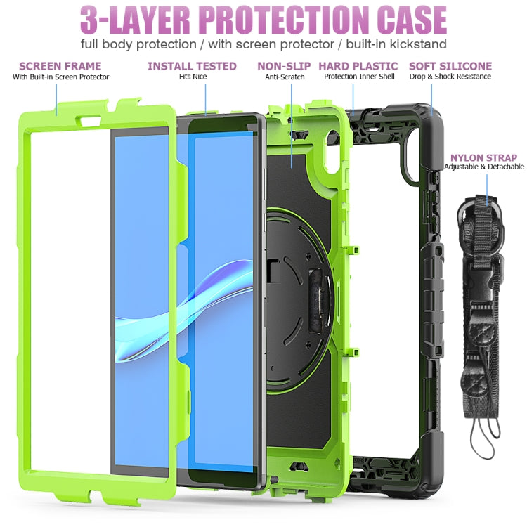 For Lenovo Tab M10 HD TB-X306X Shockproof Colorful Silicone + PC Protective Tablet Case with Holder & Shoulder Strap & Hand Strap(Black Yellow Green) - Lenovo by buy2fix | Online Shopping UK | buy2fix