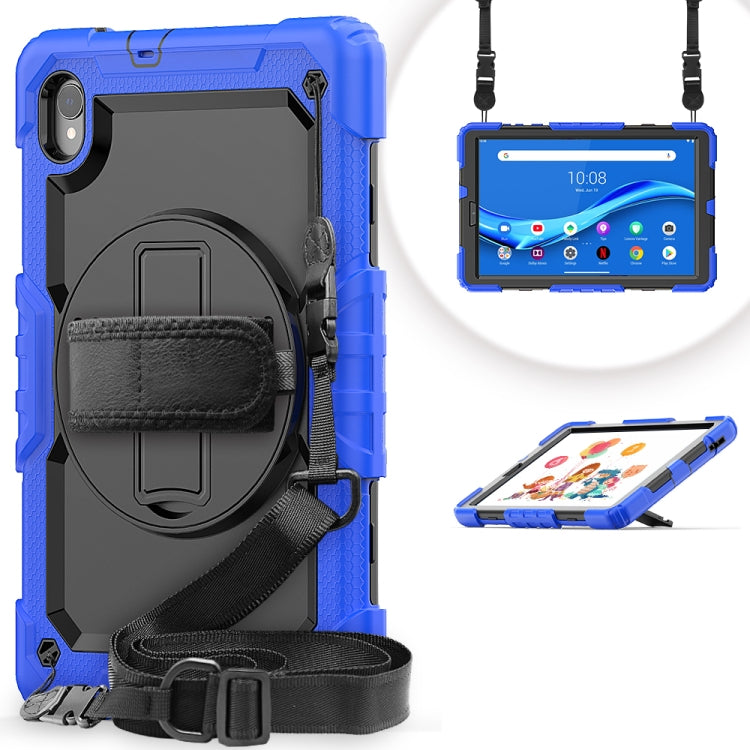 For Lenovo Tab M10 HD TB-X306X Shockproof Colorful Silicone + PC Protective Tablet Case with Holder & Shoulder Strap & Hand Strap(Black Blue) - Lenovo by buy2fix | Online Shopping UK | buy2fix