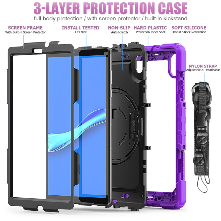 For Lenovo Tab M10 HD TB-X306X Shockproof Colorful Silicone + PC Protective Tablet Case with Holder & Shoulder Strap & Hand Strap(Purple) - Lenovo by buy2fix | Online Shopping UK | buy2fix