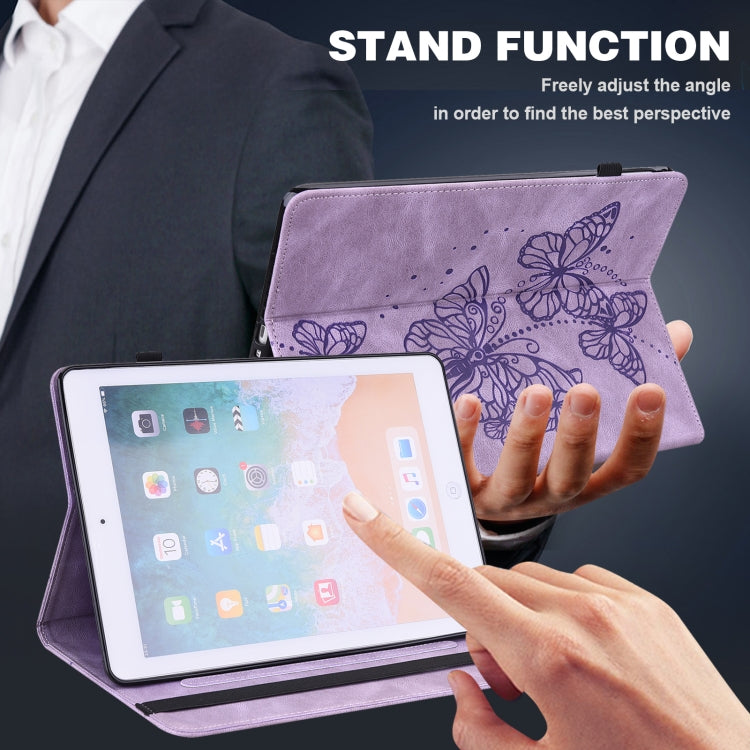 For iPad Pro 11 2022 / 2021 / Air 2020 10.9 Embossed Butterfly Leather Tablet Case(Purple) - iPad Pro 11 (2022/2021) Cases by buy2fix | Online Shopping UK | buy2fix