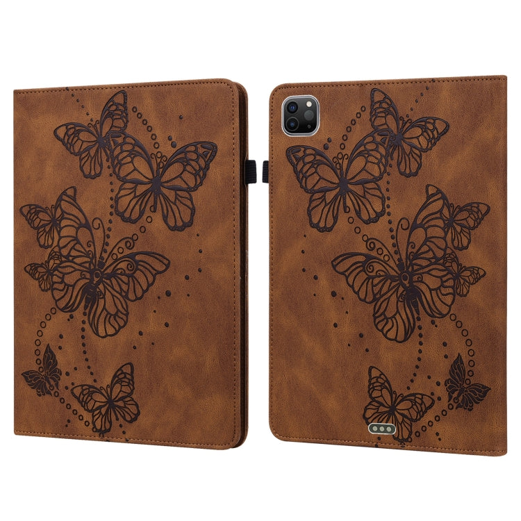For iPad Pro 11 2022 / 2021 / Air 2020 10.9 Embossed Butterfly Leather Tablet Case(Brown) - iPad Pro 11 (2022/2021) Cases by buy2fix | Online Shopping UK | buy2fix