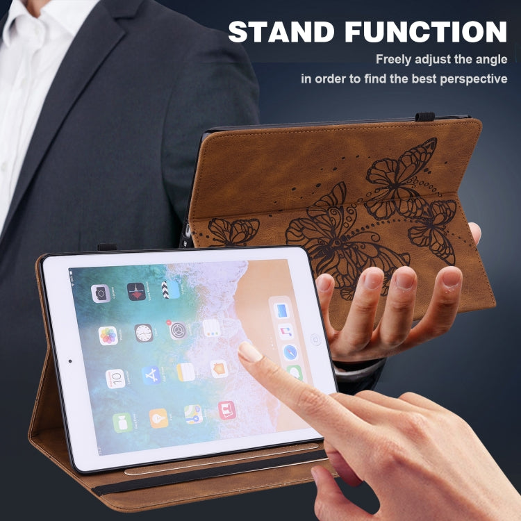 For iPad Pro 11 2022 / 2021 / Air 2020 10.9 Embossed Butterfly Leather Tablet Case(Brown) - iPad Pro 11 (2022/2021) Cases by buy2fix | Online Shopping UK | buy2fix