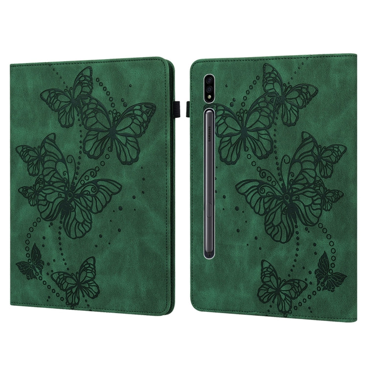 For Samsung Galaxy Tab S8 / Galaxy Tab S7 T870/T875/T876B Embossed Butterfly Pattern Horizontal Flip Leather Tablet Case(Green) by buy2fix