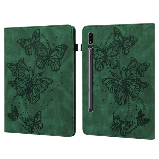 For Samsung Galaxy Tab S8 / Galaxy Tab S7 T870/T875/T876B Embossed Butterfly Pattern Horizontal Flip Leather Tablet Case(Green) by buy2fix