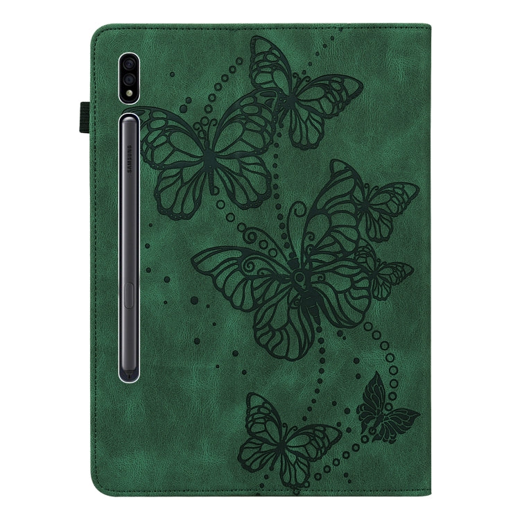 For Samsung Galaxy Tab S8 / Galaxy Tab S7 T870/T875/T876B Embossed Butterfly Pattern Horizontal Flip Leather Tablet Case(Green) by buy2fix