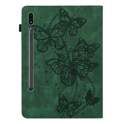 For Samsung Galaxy Tab S8 / Galaxy Tab S7 T870/T875/T876B Embossed Butterfly Pattern Horizontal Flip Leather Tablet Case(Green) by buy2fix