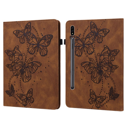 For Samsung Galaxy Tab S8 / Galaxy Tab S7 T870/T875/T876B Embossed Butterfly Pattern Horizontal Flip Leather Tablet Case(Brown) by buy2fix