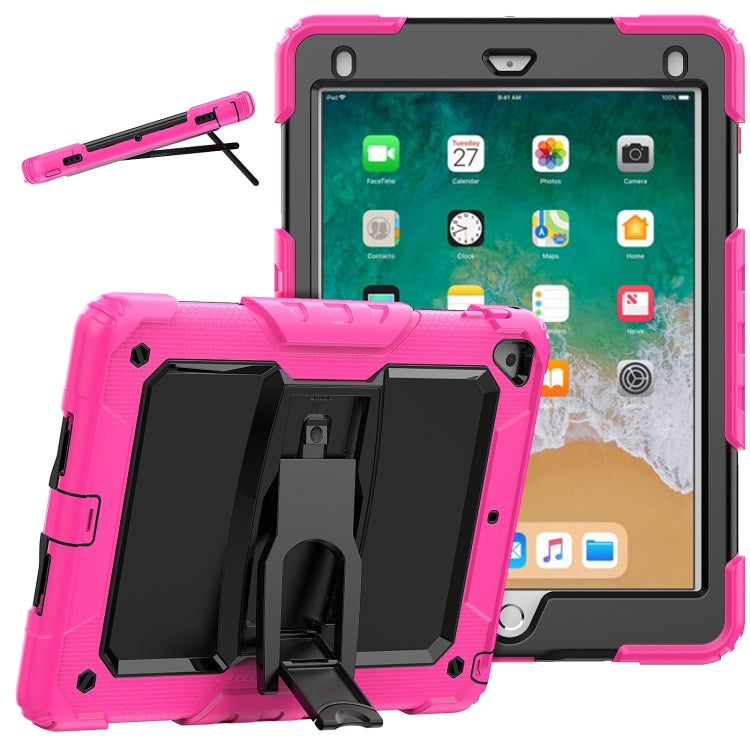 Shockproof Colorful Silicone + Black PC Tablet Protective Case with Holder & Shoulder Strap For iPad 9.7 2018 / 2017(Rose Red) - iPad 9.7 (2018) & (2017) Cases by buy2fix | Online Shopping UK | buy2fix
