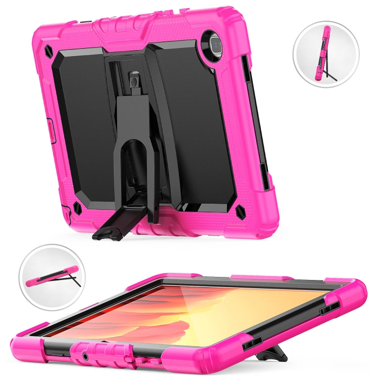 Shockproof Colorful Silicone + Black PC Tablet Protective Case with Holder & Shoulder Strap For Samsung Galaxy Tab A7 2020 T500(Rose Red) - Other Galaxy Tab PC by buy2fix | Online Shopping UK | buy2fix