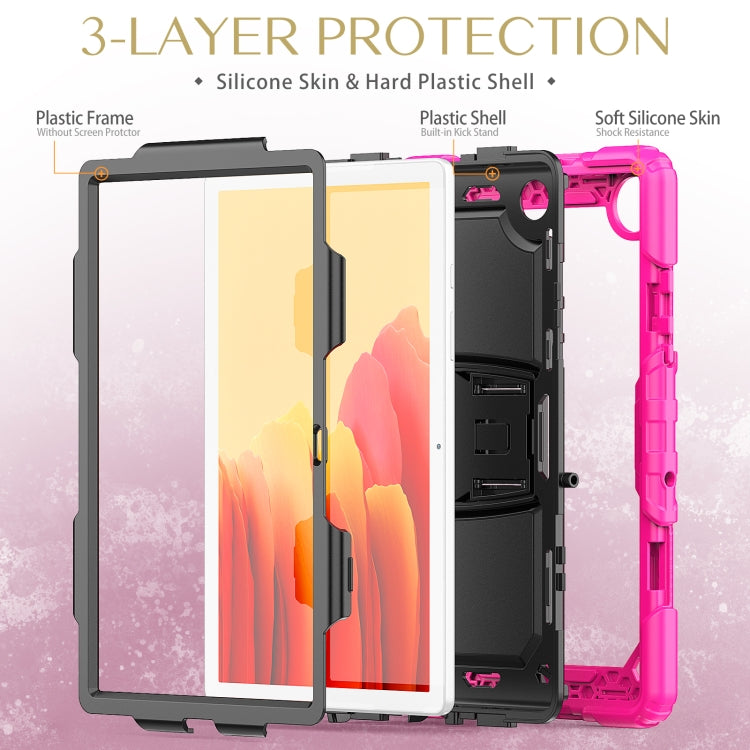 Shockproof Colorful Silicone + Black PC Tablet Protective Case with Holder & Shoulder Strap For Samsung Galaxy Tab A7 2020 T500(Rose Red) - Other Galaxy Tab PC by buy2fix | Online Shopping UK | buy2fix