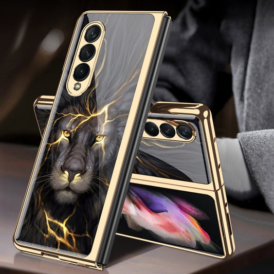 For Samsung Galaxy Z Fold3 5G GKK Electroplating Painted Tempered Glass Phone Case(Lion) - Galaxy Phone Cases by GKK | Online Shopping UK | buy2fix