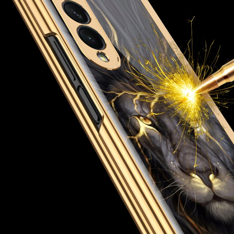 For Samsung Galaxy Z Fold3 5G GKK Electroplating Painted Tempered Glass Phone Case(Lion) - Galaxy Phone Cases by GKK | Online Shopping UK | buy2fix