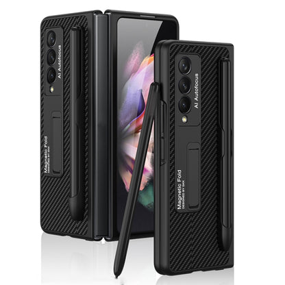 For Samsung Galaxy Z Fold3 5G GKK Ultra-thin PC + PU Phone Flip Case with Holder & Pen Slot(Carbon Fiber Texture) - Galaxy Phone Cases by GKK | Online Shopping UK | buy2fix