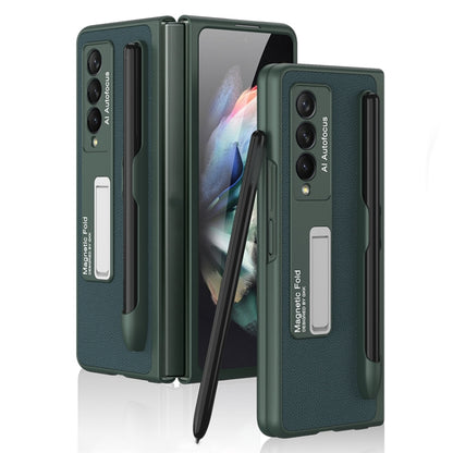 For Samsung Galaxy Z Fold3 5G GKK Ultra-thin PC + PU Phone Flip Case with Holder & Pen Slot(Dark Green) - Galaxy Phone Cases by GKK | Online Shopping UK | buy2fix
