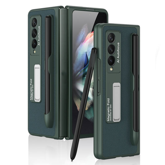 For Samsung Galaxy Z Fold3 5G GKK Ultra-thin PC + PU Phone Flip Case with Holder & Pen Slot(Dark Green) - Galaxy Phone Cases by GKK | Online Shopping UK | buy2fix