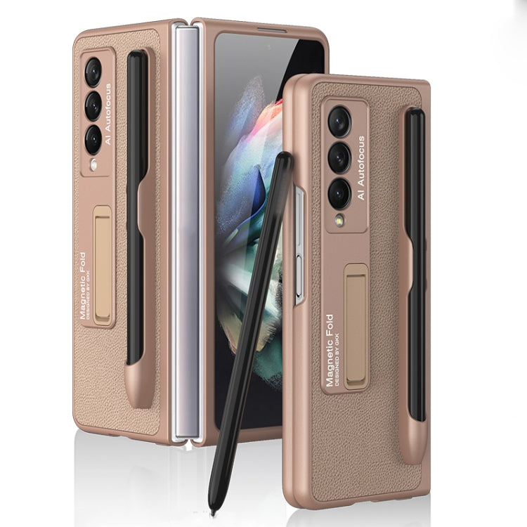 For Samsung Galaxy Z Fold3 5G GKK Ultra-thin PC + PU Phone Flip Case with Holder & Pen Slot(Gold) - Galaxy Phone Cases by GKK | Online Shopping UK | buy2fix