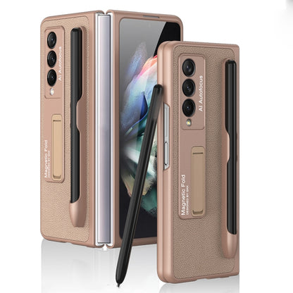 For Samsung Galaxy Z Fold3 5G GKK Ultra-thin PC + PU Phone Flip Case with Holder & Pen Slot(Gold) - Galaxy Phone Cases by GKK | Online Shopping UK | buy2fix