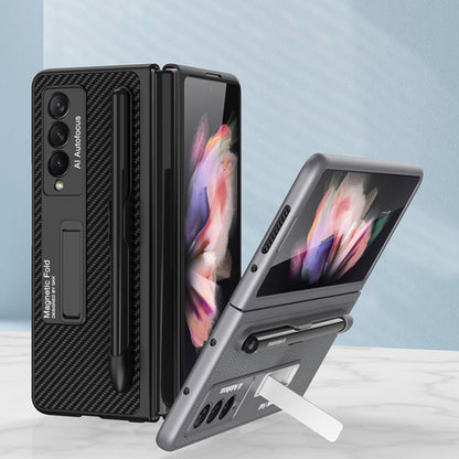 For Samsung Galaxy Z Fold3 5G GKK Ultra-thin PC + PU Phone Flip Case with Holder & Pen Slot(Carbon Fiber Texture) - Galaxy Phone Cases by GKK | Online Shopping UK | buy2fix