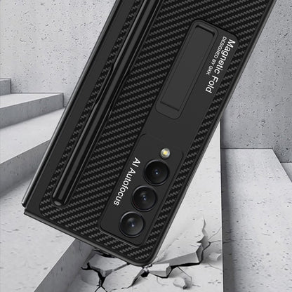 For Samsung Galaxy Z Fold3 5G GKK Ultra-thin PC + PU Phone Flip Case with Holder & Pen Slot(Carbon Fiber Texture) - Galaxy Phone Cases by GKK | Online Shopping UK | buy2fix