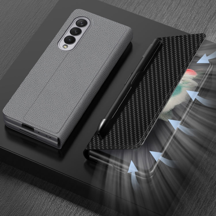 For Samsung Galaxy Z Fold3 5G GKK Ultra-thin Horizontal Flip Leather Phone Case with Pen Slot(Silver) - Galaxy Phone Cases by GKK | Online Shopping UK | buy2fix