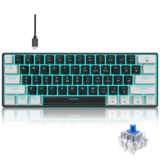 HXSJ V900 61 Keys Cool Lighting Effect Mechanical Wired Keyboard (Black White) - Wired Keyboard by HXSJ | Online Shopping UK | buy2fix