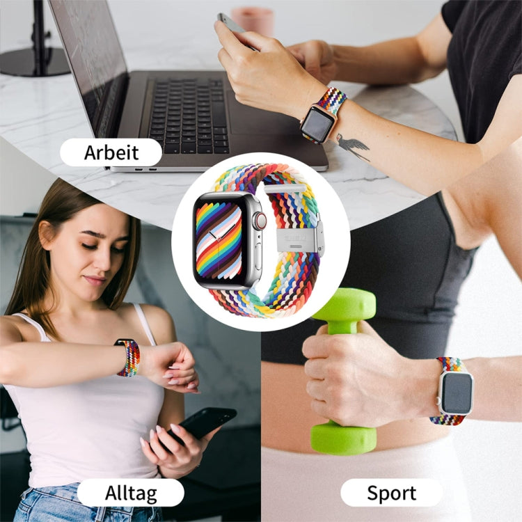 Nylon Braid One Buckle Watch Band For Apple Watch Series 9&8&7 41mm / SE 3&SE 2&6&SE&5&4 40mm / 3&2&1 38mm(Colorful) by buy2fix