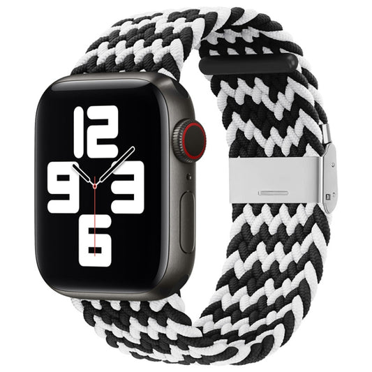 Nylon Braid One Buckle Watch Band For Apple Watch Ultra 49mm&Watch Ultra 2 49mm / Series 9&8&7 45mm / SE 3&SE 2&6&SE&5&4 44mm / 3&2&1 42mm(W Black White) by buy2fix