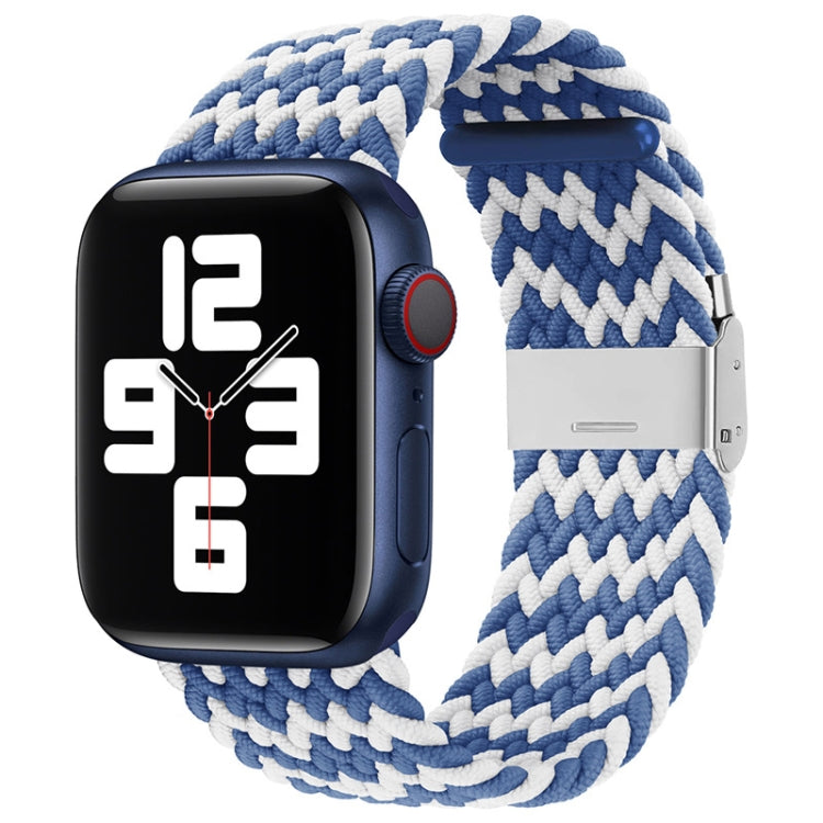 Nylon Braid One Buckle Watch Band For Apple Watch Ultra 49mm&Watch Ultra 2 49mm / Series 9&8&7 45mm / SE 3&SE 2&6&SE&5&4 44mm / 3&2&1 42mm(W Blue White) by buy2fix