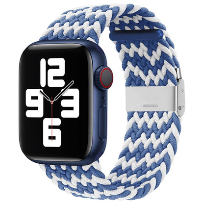 Nylon Braid One Buckle Watch Band For Apple Watch Ultra 49mm&Watch Ultra 2 49mm / Series 9&8&7 45mm / SE 3&SE 2&6&SE&5&4 44mm / 3&2&1 42mm(W Blue White) by buy2fix
