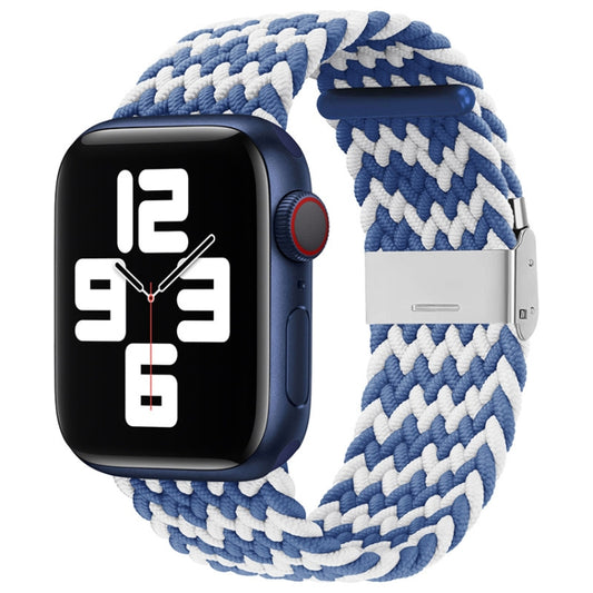 Nylon Braid One Buckle Watch Band For Apple Watch Ultra 49mm&Watch Ultra 2 49mm / Series 9&8&7 45mm / SE 3&SE 2&6&SE&5&4 44mm / 3&2&1 42mm(W Blue White) by buy2fix