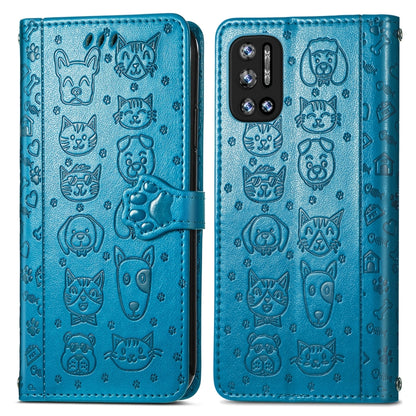 For Doogee N40 Pro Cat and Dog Embossed Horizontal Flip Phone Leather Case with Holder & Card Slot & Wallet & Lanyard(Blue) - More Brand by buy2fix | Online Shopping UK | buy2fix