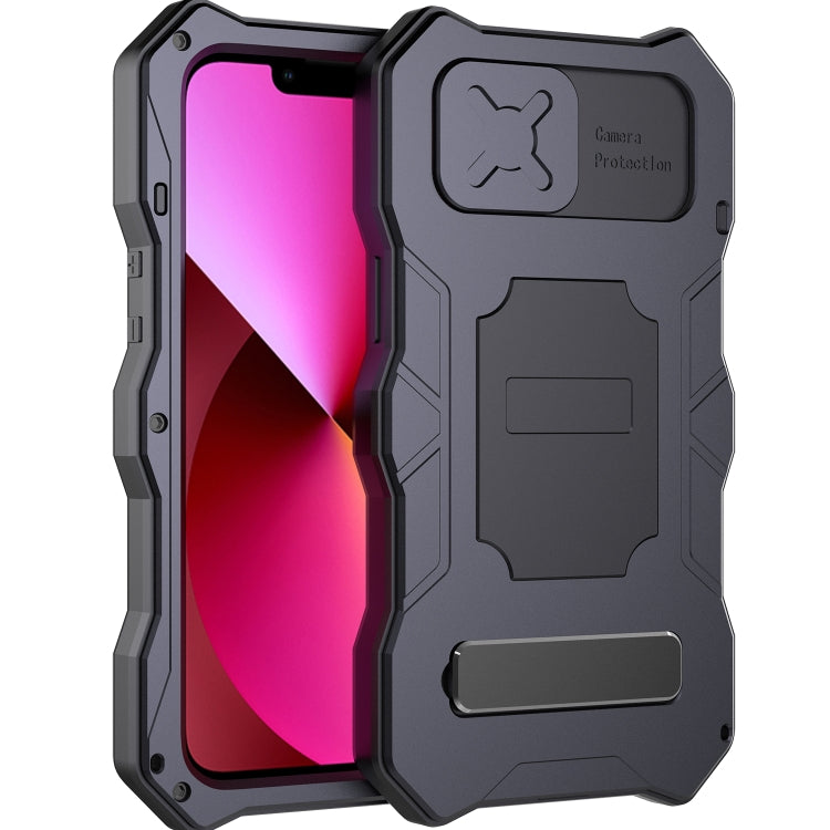 For iPhone 13 Camshield Shockproof Life Waterproof Dustproof Metal Case with Holder(Black) - iPhone 13 Cases by buy2fix | Online Shopping UK | buy2fix