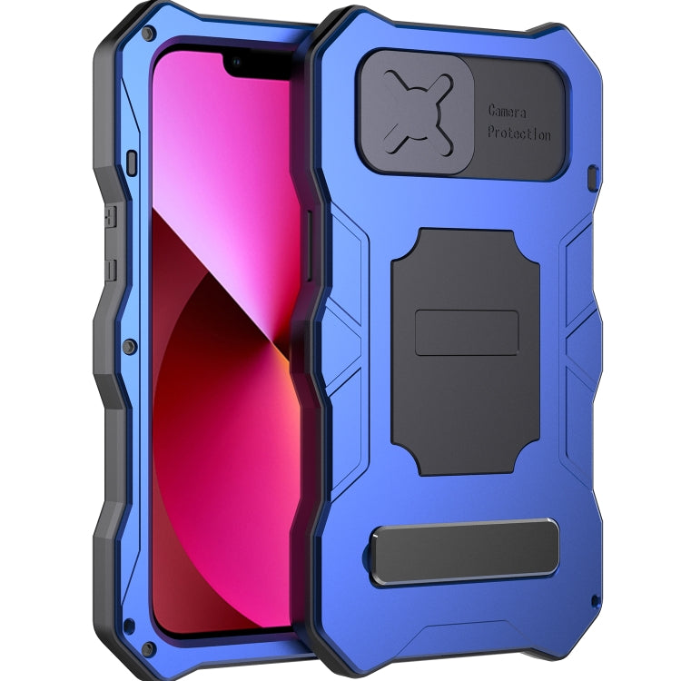 For iPhone 13 Camshield Shockproof Life Waterproof Dustproof Metal Case with Holder(Blue) - iPhone 13 Cases by buy2fix | Online Shopping UK | buy2fix