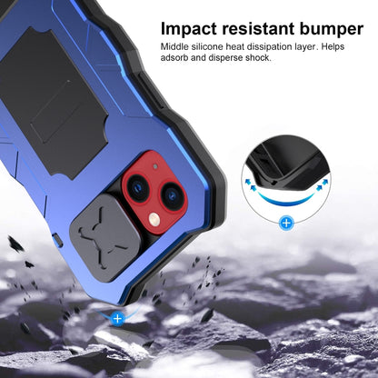 For iPhone 13 Camshield Shockproof Life Waterproof Dustproof Metal Case with Holder(Blue) - iPhone 13 Cases by buy2fix | Online Shopping UK | buy2fix
