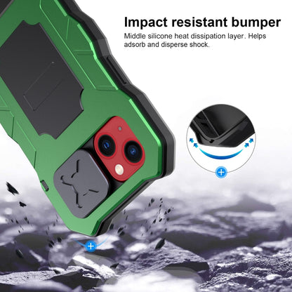 For iPhone 13 Camshield Shockproof Life Waterproof Dustproof Metal Case with Holder(Green) - iPhone 13 Cases by buy2fix | Online Shopping UK | buy2fix