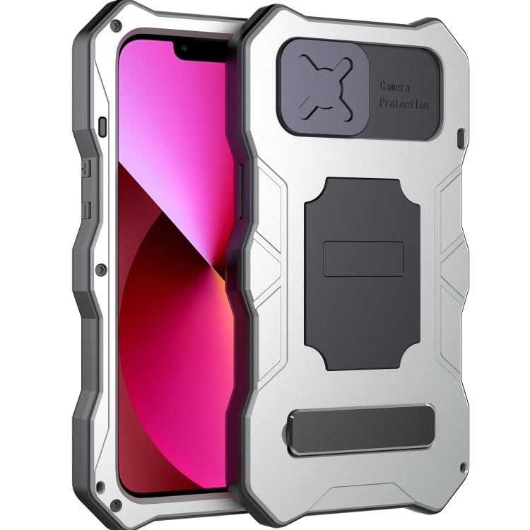 For iPhone 13 Camshield Shockproof Life Waterproof Dustproof Metal Case with Holder(Silver) - iPhone 13 Cases by buy2fix | Online Shopping UK | buy2fix