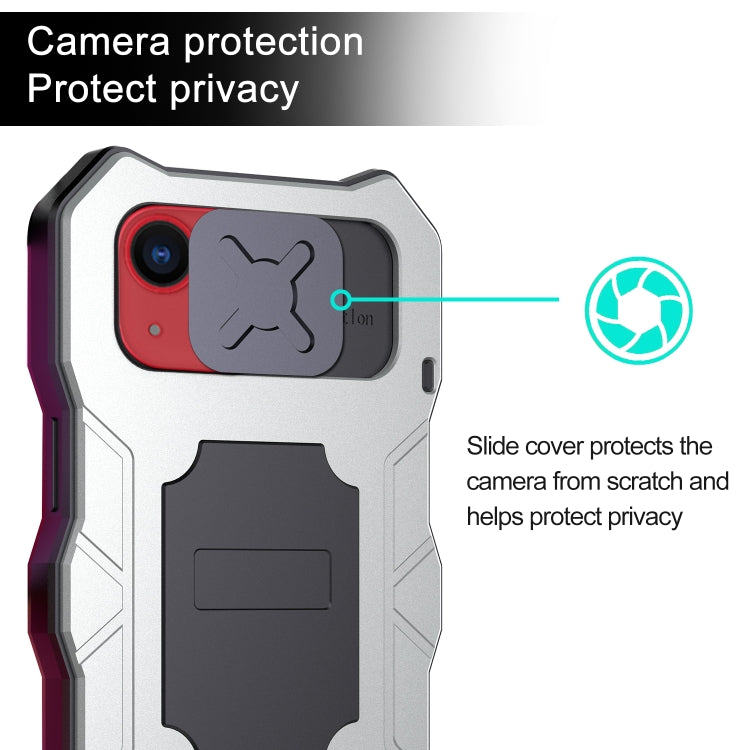 For iPhone 13 Camshield Shockproof Life Waterproof Dustproof Metal Case with Holder(Silver) - iPhone 13 Cases by buy2fix | Online Shopping UK | buy2fix