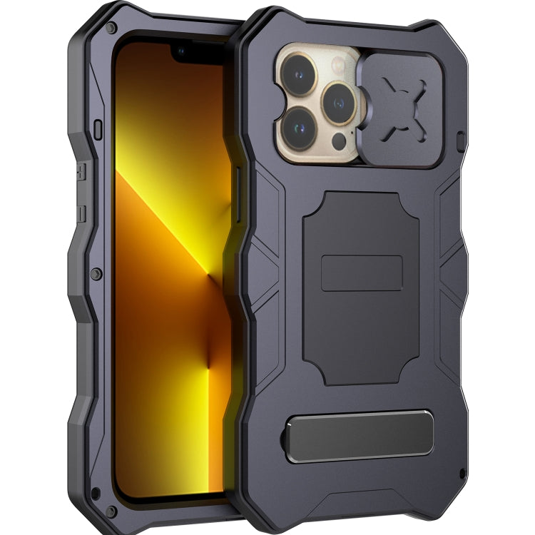 For iPhone 13 Pro Camshield Shockproof Life Waterproof Dustproof Metal Case with Holder (Black) - iPhone 13 Pro Cases by buy2fix | Online Shopping UK | buy2fix