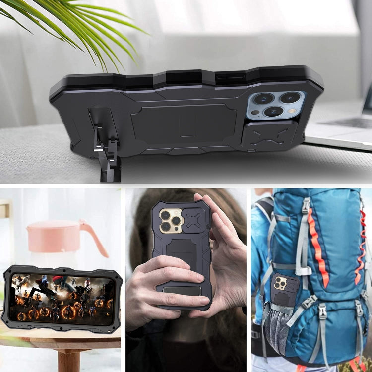 For iPhone 13 Pro Camshield Shockproof Life Waterproof Dustproof Metal Case with Holder (Black) - iPhone 13 Pro Cases by buy2fix | Online Shopping UK | buy2fix