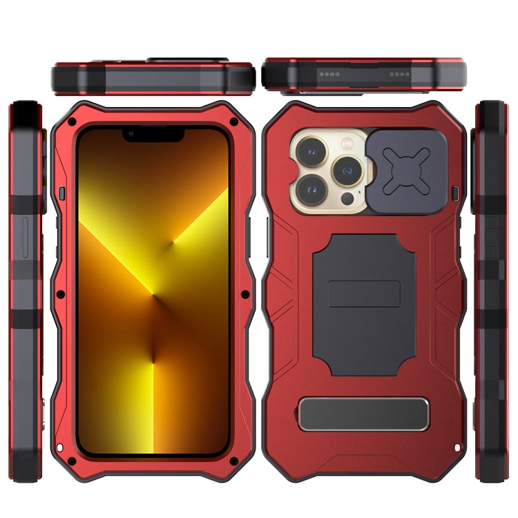For iPhone 13 Pro Max Camshield Shockproof Life Waterproof Dustproof Metal Case with Holder (Red) - iPhone 13 Pro Max Cases by buy2fix | Online Shopping UK | buy2fix
