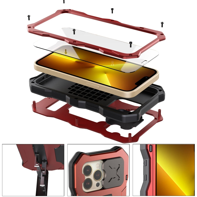 For iPhone 13 Pro Max Camshield Shockproof Life Waterproof Dustproof Metal Case with Holder (Red) - iPhone 13 Pro Max Cases by buy2fix | Online Shopping UK | buy2fix